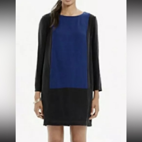 Madewell Blue and Black Colorblock Dress Back Zipper Silk Blend Small - Picture 1 of 17